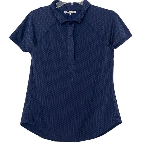 NWT L’ETOILE Sport Breezy Polo Shirt Golf Tennis Navy Herringbone Women’s Small - Picture 1 of 10